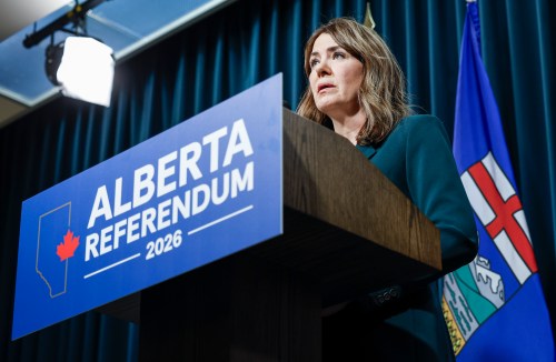 Alberta Premier Danielle Smith speaks during a news conference in Calgary, Alta., Friday, May 22, 2026.THE CANADIAN PRESS/Jeff McIntosh